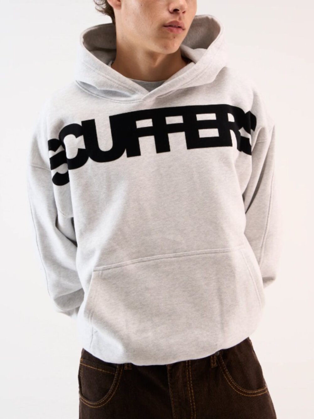 Scuffers Flock Logo Pullover Hoodie In Light Gray & Black - Size Small - NWT